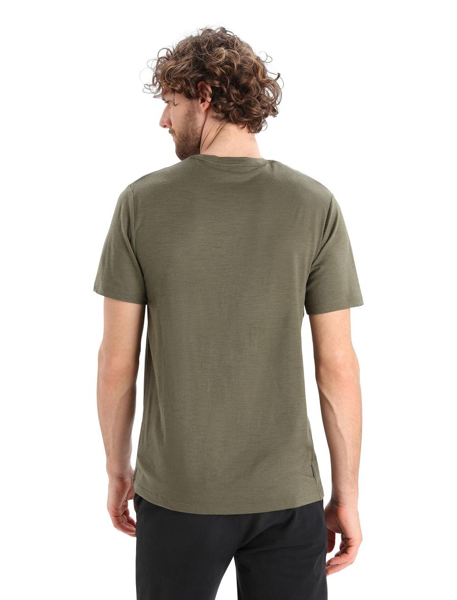 Men's Icebreaker Merino Tech Lite II Short Sleeve Alps 3D T Shirts Loden | CA 1775OKIR